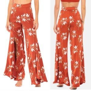 Revel Rey Kelly Sway Pants Rust Lily Resortwear Satin Beach Vacay Casual 70s SM